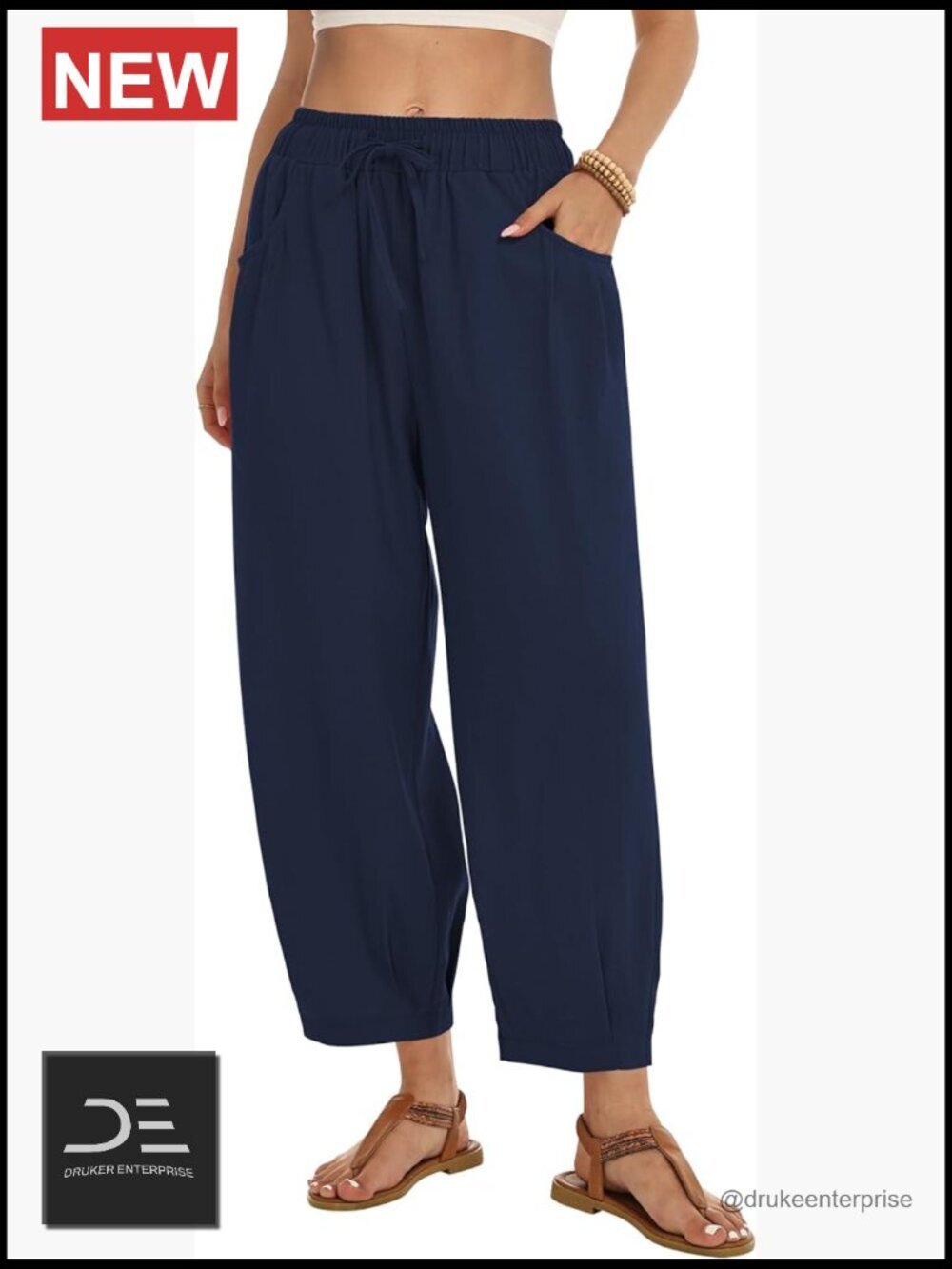 Linen Blend Wide Leg Pants with Pockets Casual Palazzo Drawstring